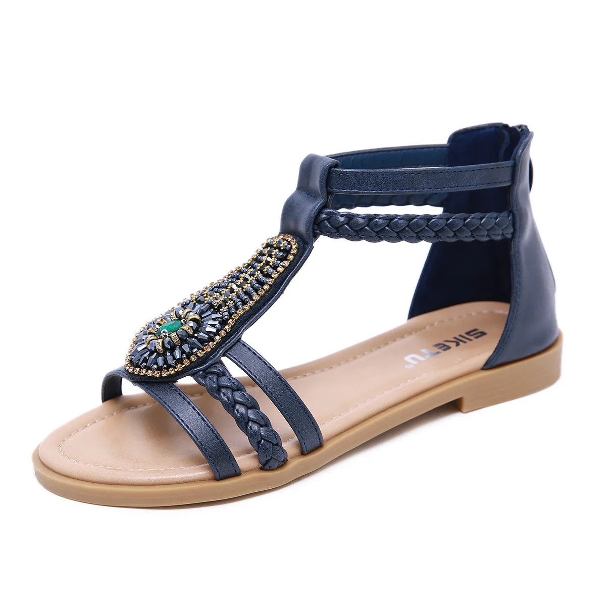 SIKETU | Flat Gladiator Sandals With Beads