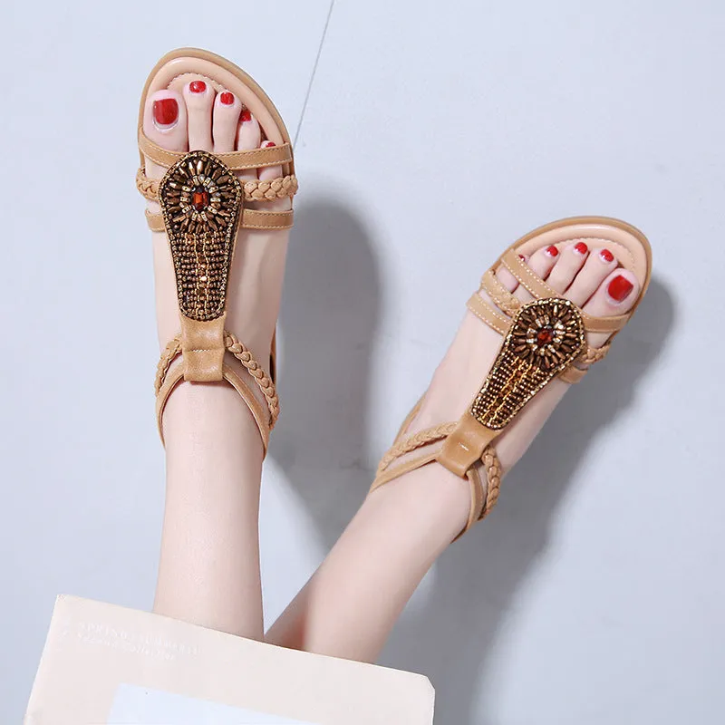 SIKETU | Flat Gladiator Sandals With Beads