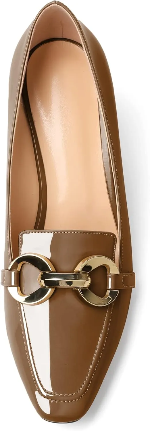 Soireelady Block Heels for Women|Square Toe Chunky Heels| Mid Block Heel Pumps|Retro Metal Chain Heels|Classic Slip-On Loafer Shoes|Dressy Pumps for Party Wedding Evening and Office
