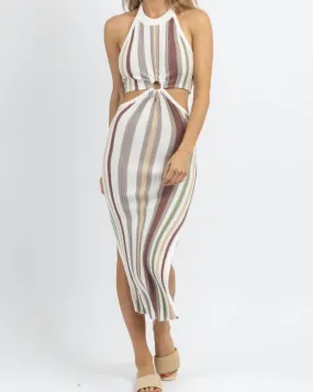 Solid And Striped Knit Midi Dress In Brown | Brown