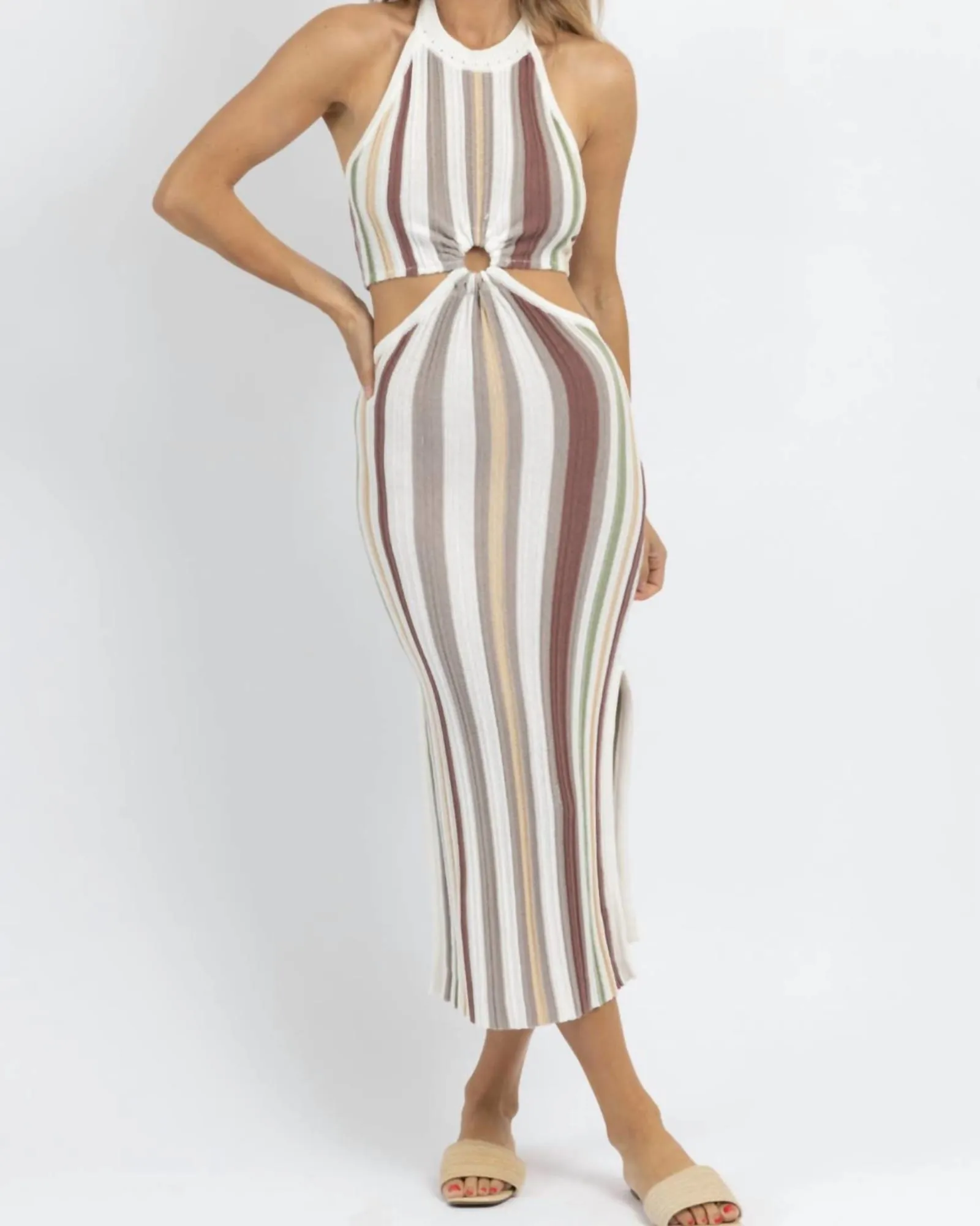 Solid And Striped Knit Midi Dress In Brown | Brown