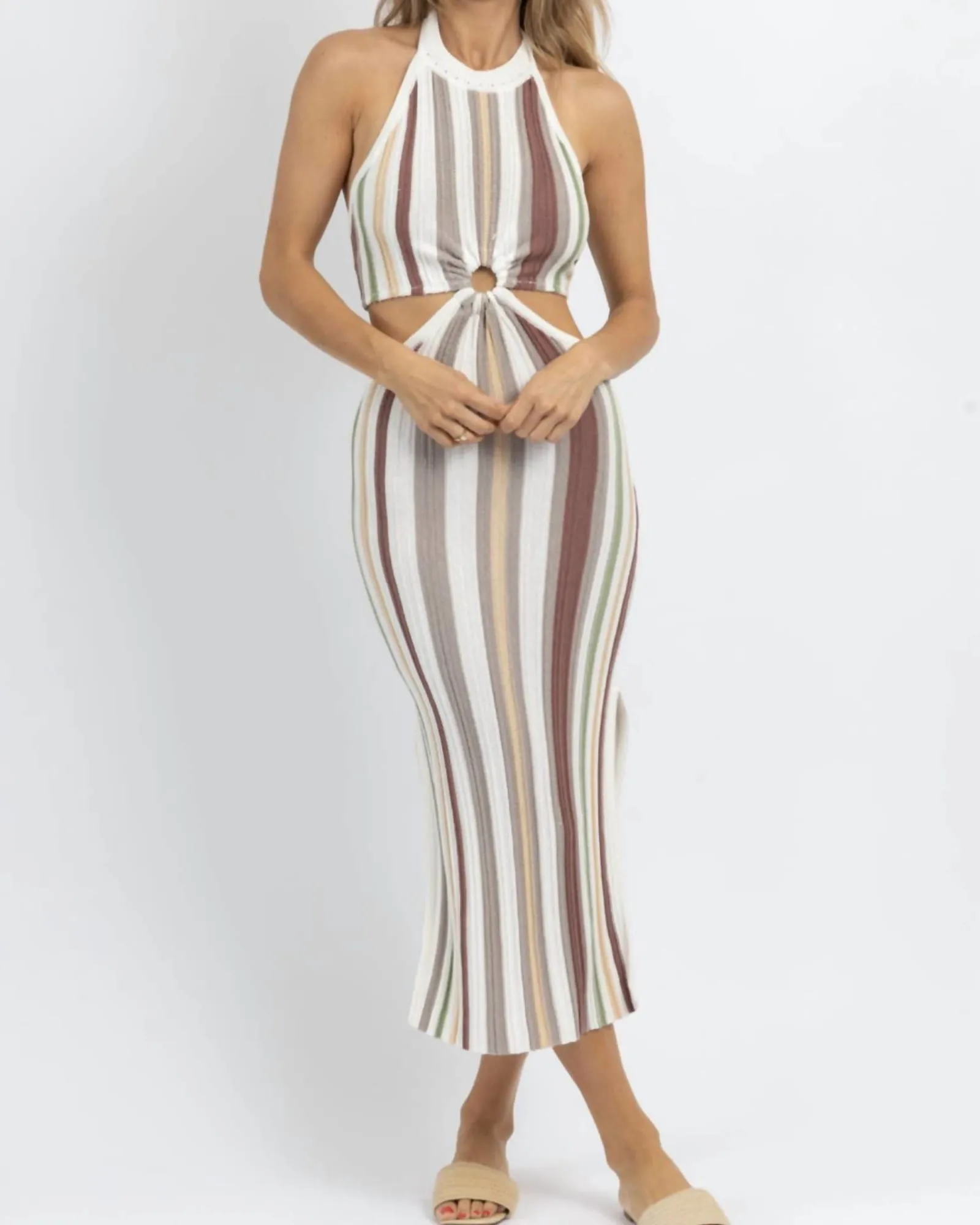 Solid And Striped Knit Midi Dress In Brown | Brown
