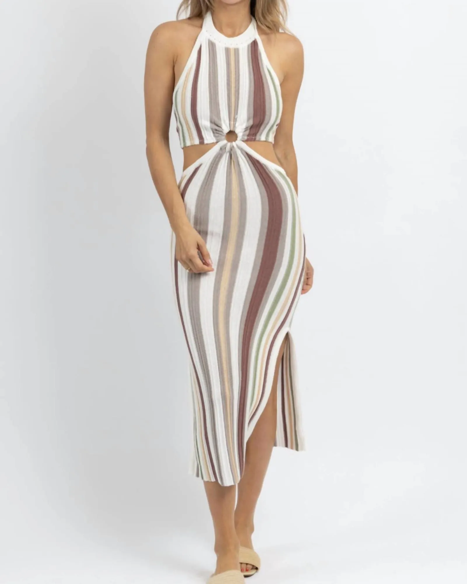 Solid And Striped Knit Midi Dress In Brown | Brown