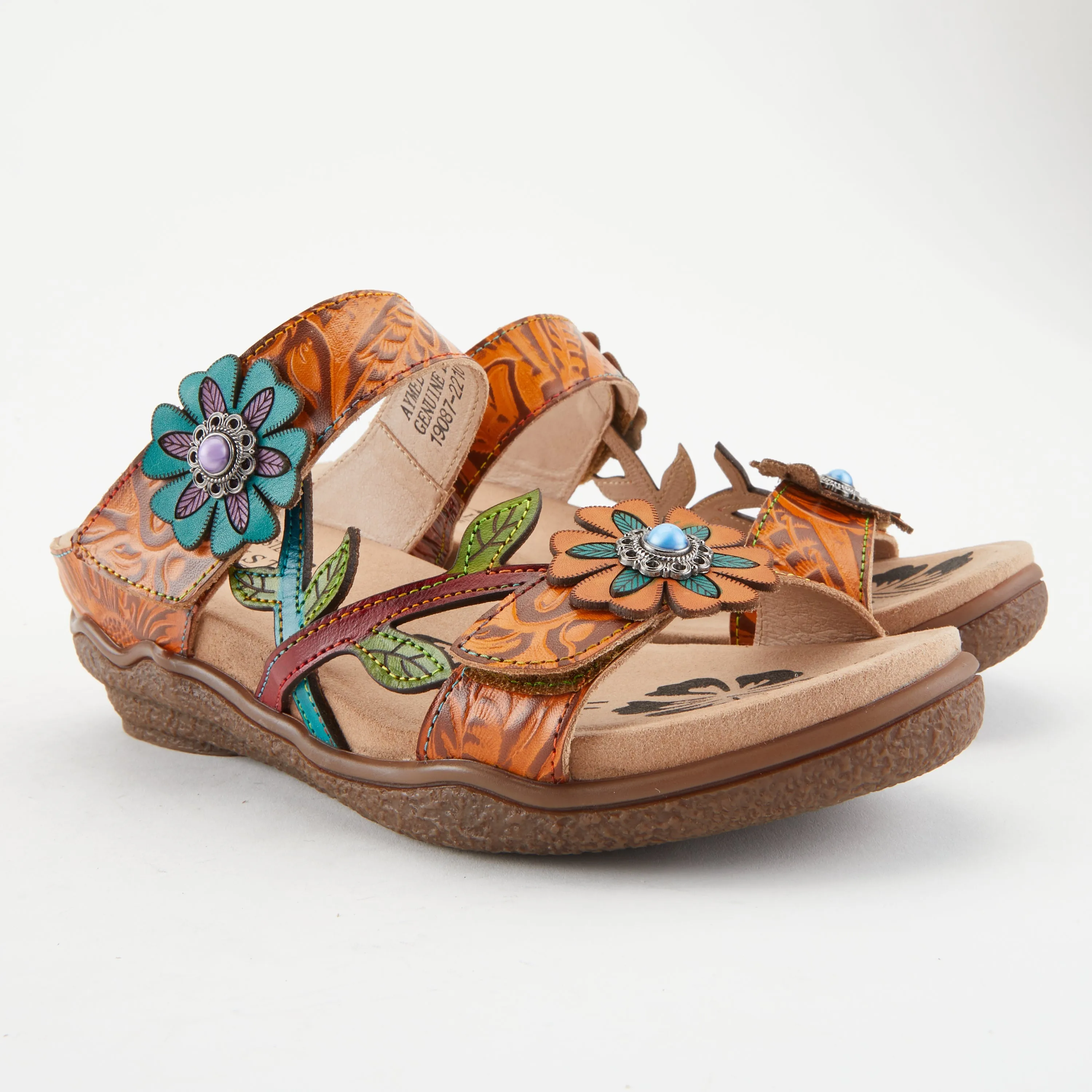 Spring Step Shoes  L'Artiste Aymée Slide Sandals Women's Hand Painted Leather