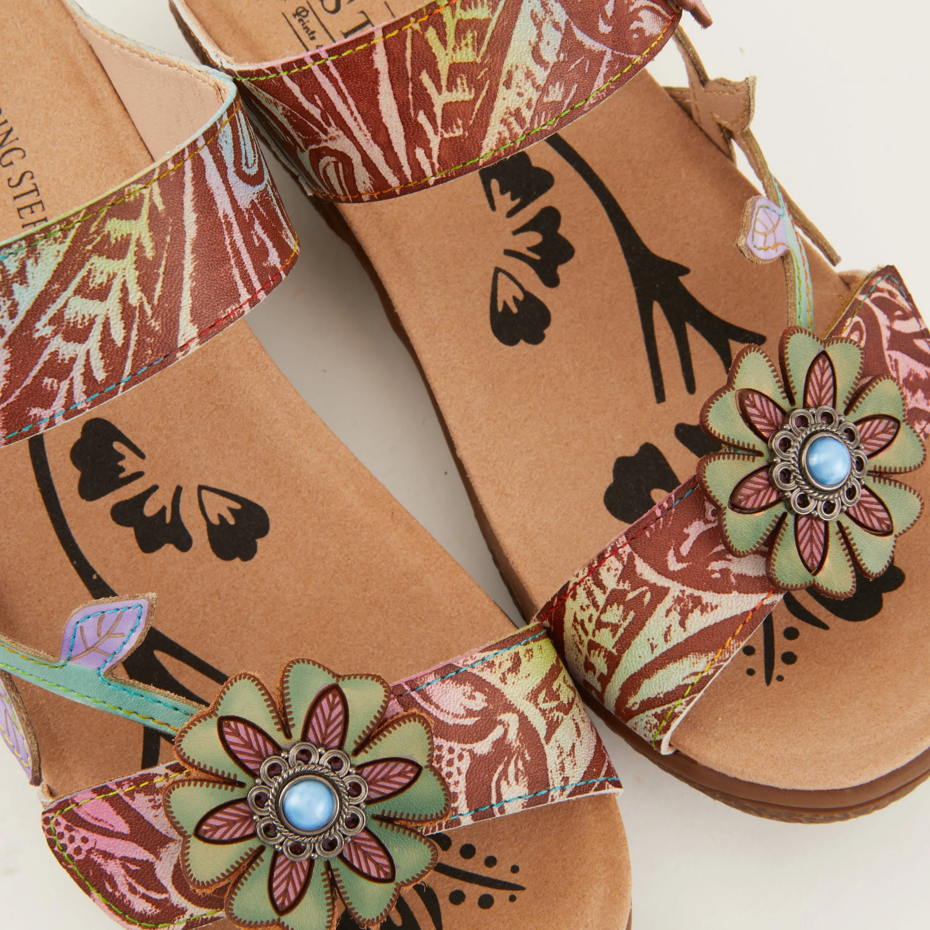 Spring Step Shoes  L'Artiste Aymée Slide Sandals Women's Hand Painted Leather