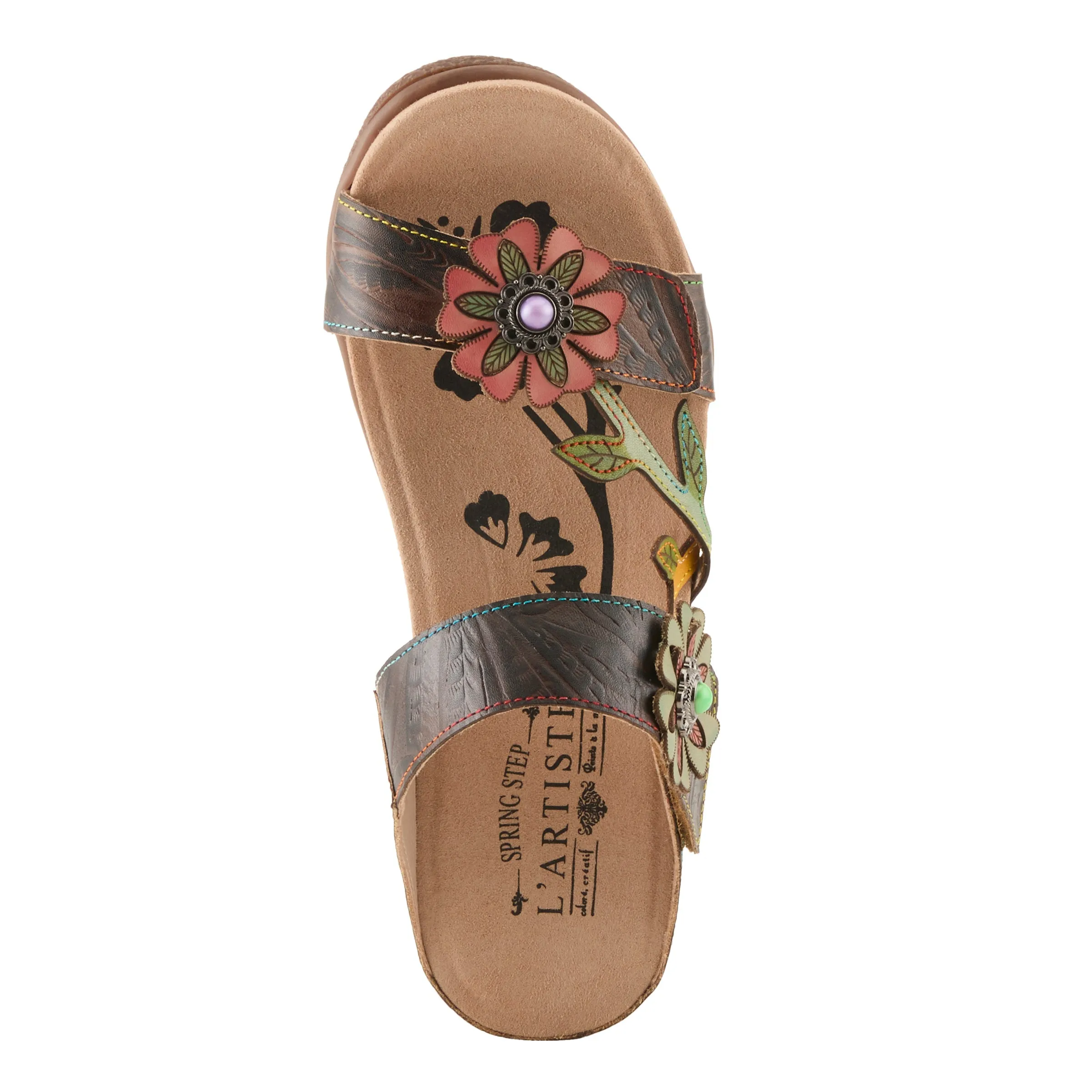 Spring Step Shoes  L'Artiste Aymée Slide Sandals Women's Hand Painted Leather
