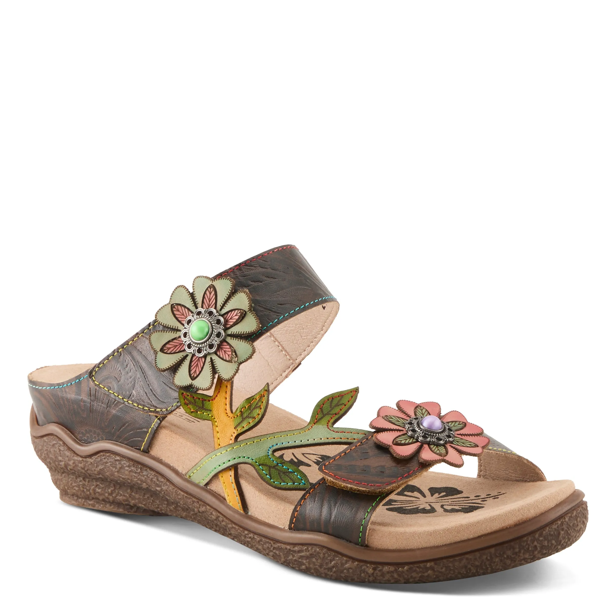 Spring Step Shoes  L'Artiste Aymée Slide Sandals Women's Hand Painted Leather