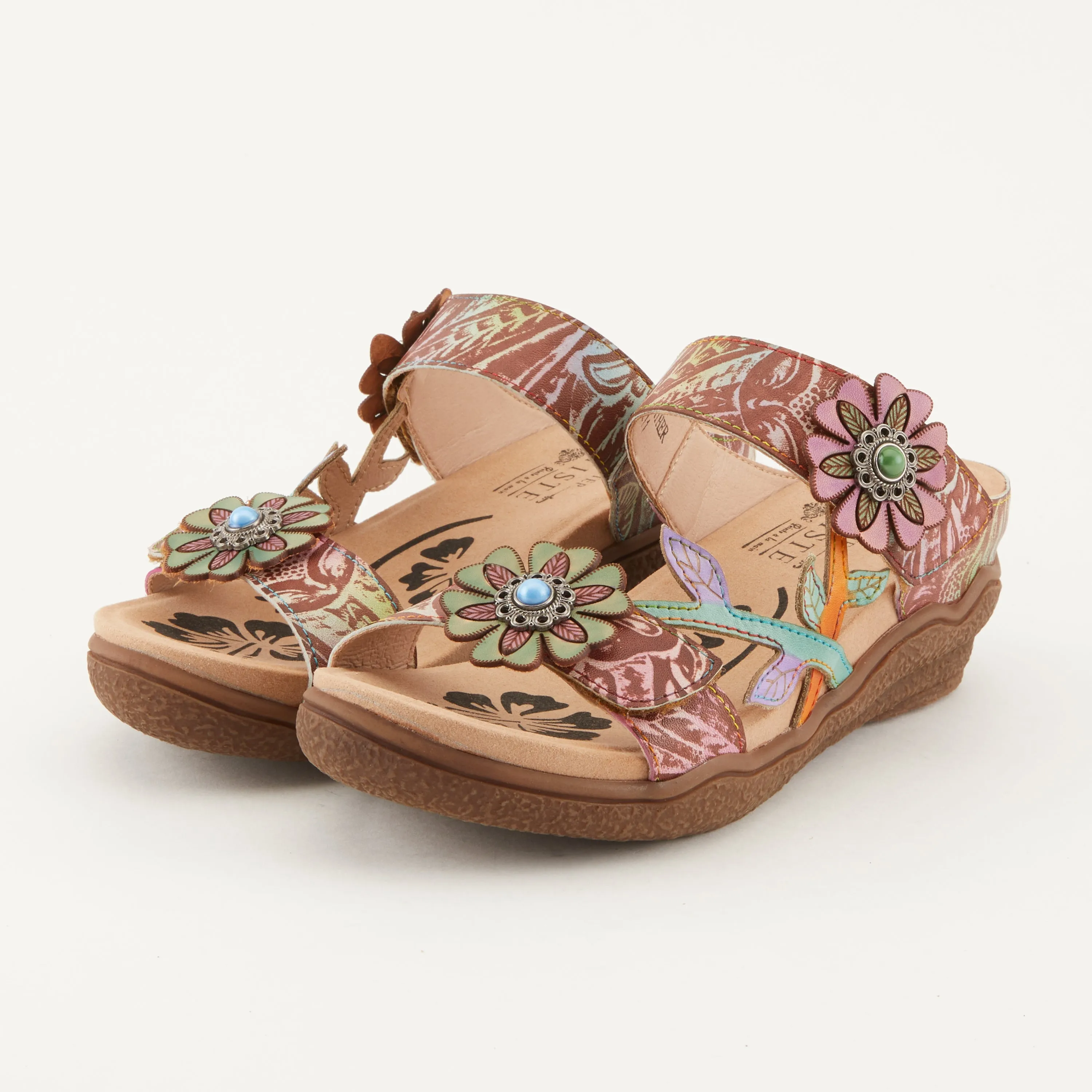 Spring Step Shoes  L'Artiste Aymée Slide Sandals Women's Hand Painted Leather