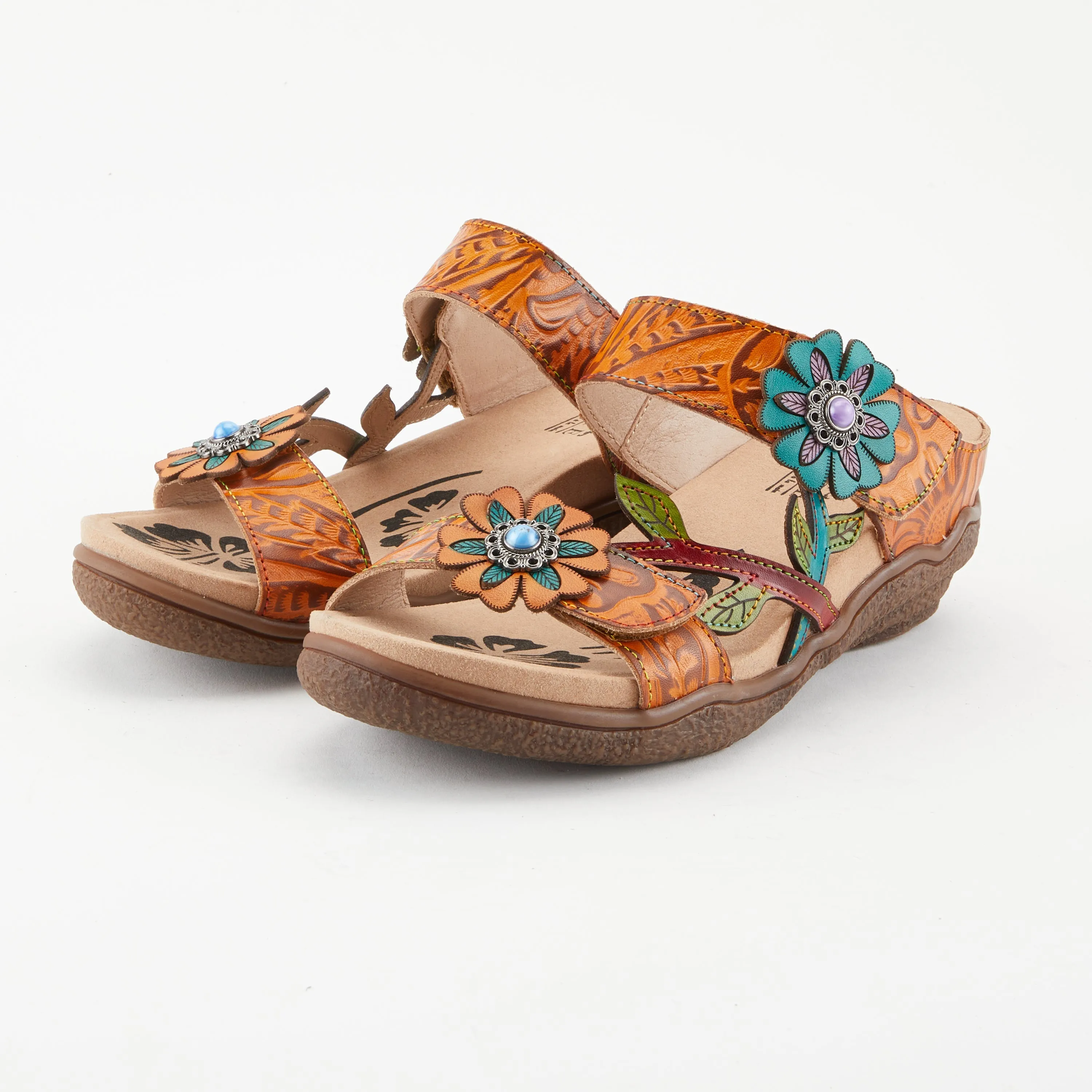 Spring Step Shoes  L'Artiste Aymée Slide Sandals Women's Hand Painted Leather