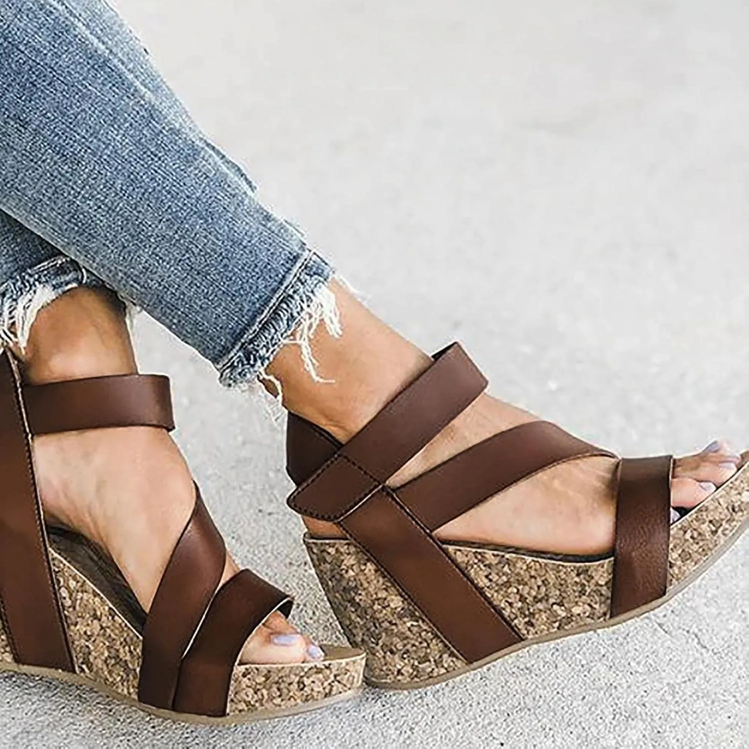 SuanlaTDS Gladiator Wedge Sandals for Women, Women's Summer Sandals Casual Roman Bohemia Gladiator Wedge Shoes Comfortable Ankle Strap Outdoor Platform Sandals