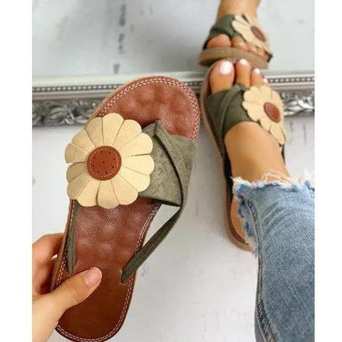 Summer Beach Casual Suede Flowers Slides Flat Sandals