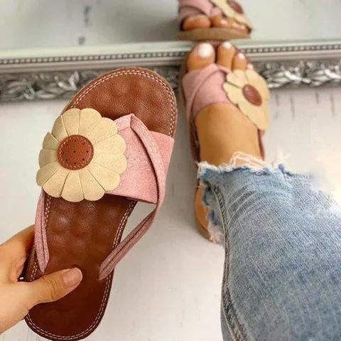 Summer Beach Casual Suede Flowers Slides Flat Sandals