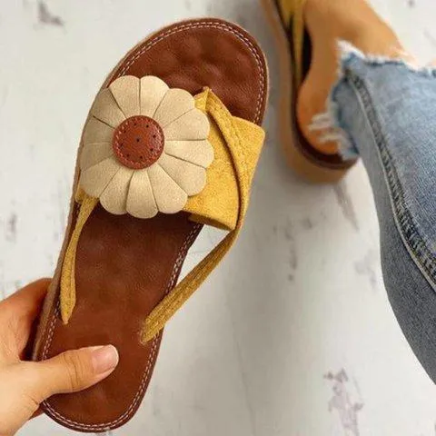 Summer Beach Casual Suede Flowers Slides Flat Sandals