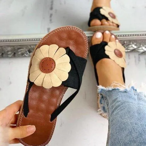 Summer Beach Casual Suede Flowers Slides Flat Sandals
