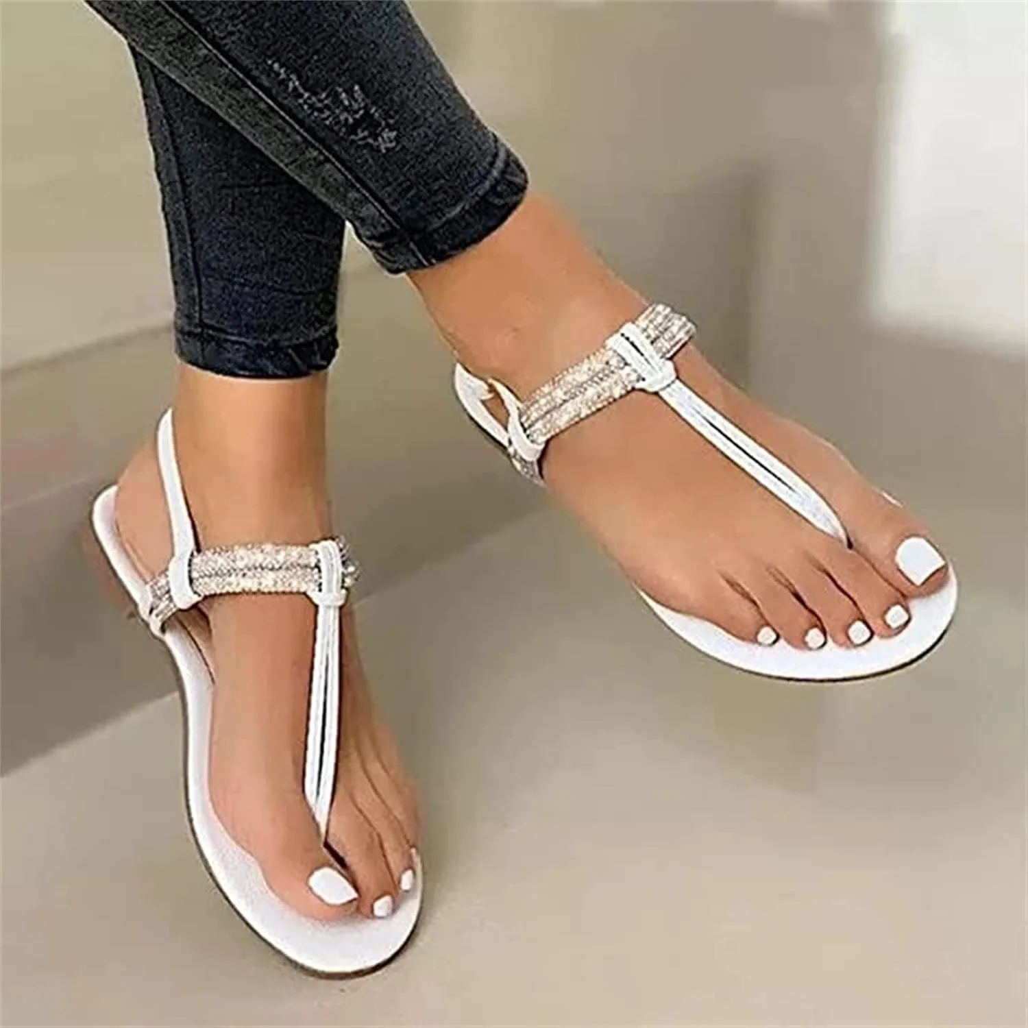 Summer Sandals For Women,Women Strappy Flat Sadals Flat Dressy Flip-Flops Clip Toe T-Strap Gladiator Thong Beach Sandals