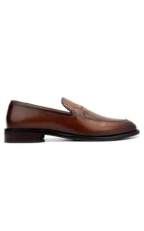 Tan Textured Leather Loafers