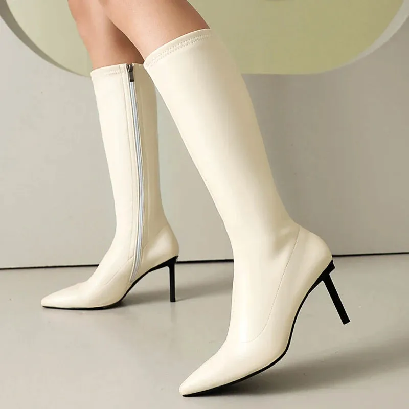 Trend4us Women's Sleek Pointed Toe Stiletto Knee-High Boots