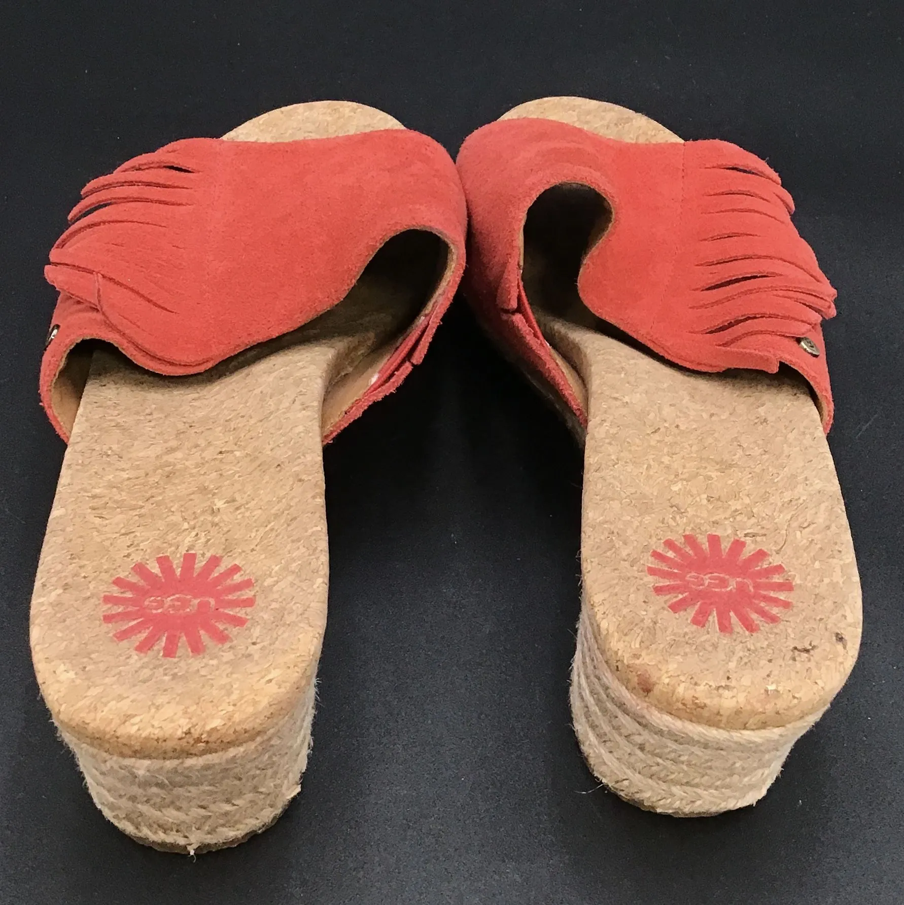 UGG Women's Danes 1014957 Red Fringe Slide Sandals - Size 9