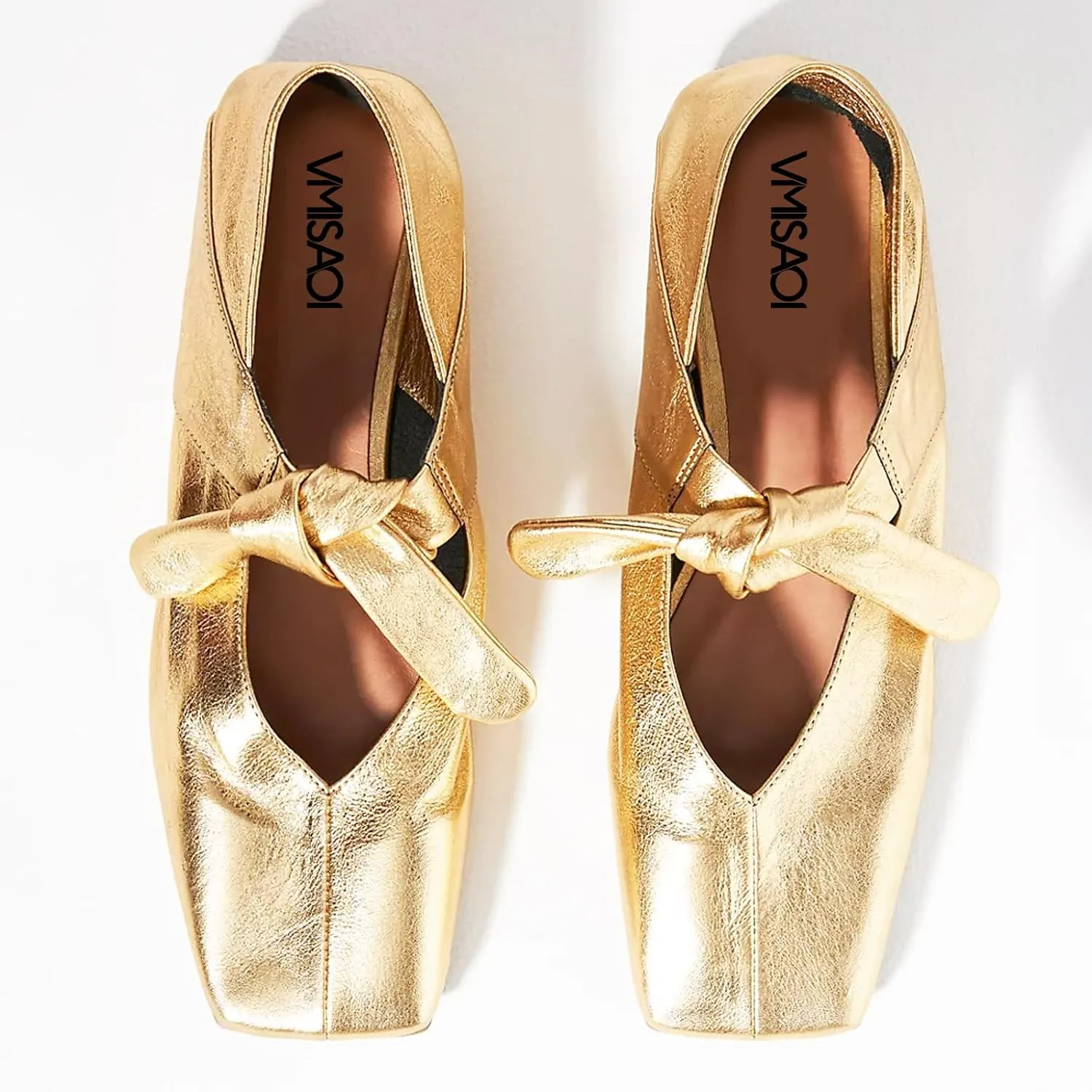 VIMISAOI Square Toe Ballerina Shoes for Women Bow Knots Ballet Flats Mary Jane Flats Slip On Bowtie Strap Flats