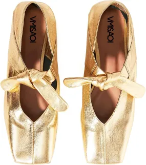 VIMISAOI Square Toe Ballerina Shoes for Women Bow Knots Ballet Flats Mary Jane Flats Slip On Bowtie Strap Flats