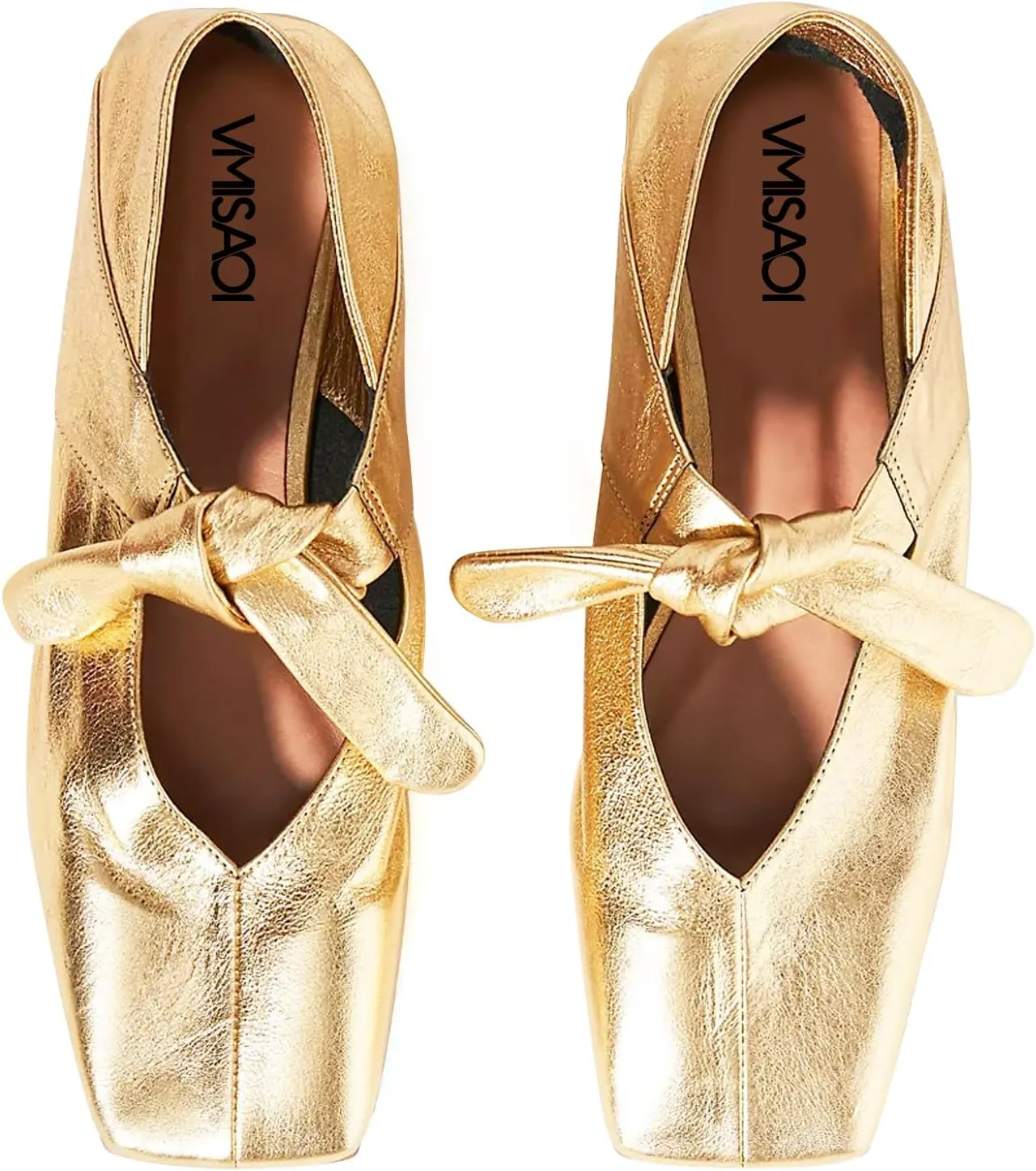 VIMISAOI Square Toe Ballerina Shoes for Women Bow Knots Ballet Flats Mary Jane Flats Slip On Bowtie Strap Flats