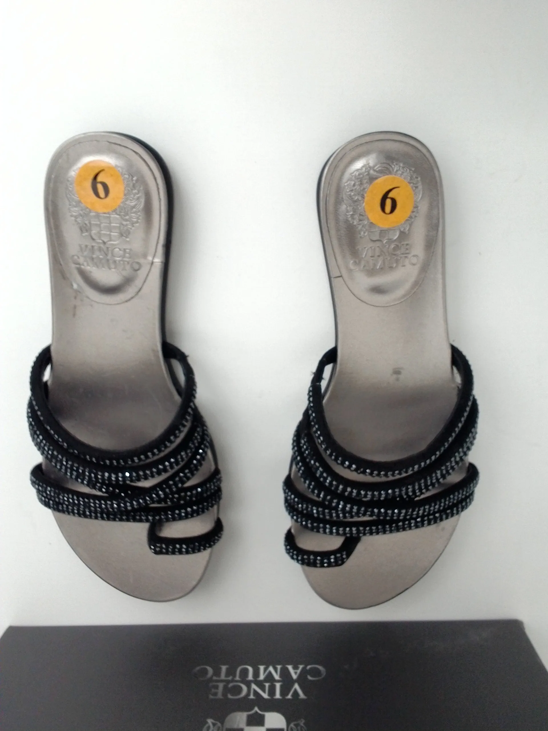 Vince Camuto VC-Ezzina Crystal Embellished Slide Black Sandal Microsuede Size 6