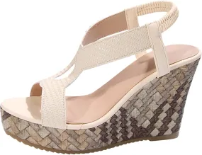 Wedge Heels for Women Ankle Strap Espadrilles Platform Wedge Sandals Summer Comfortable Leather Sandals Walking Slingback Shoes