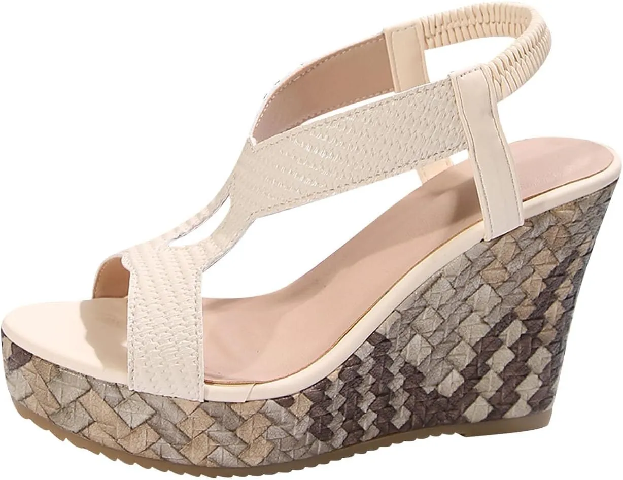 Wedge Heels for Women Ankle Strap Espadrilles Platform Wedge Sandals Summer Comfortable Leather Sandals Walking Slingback Shoes