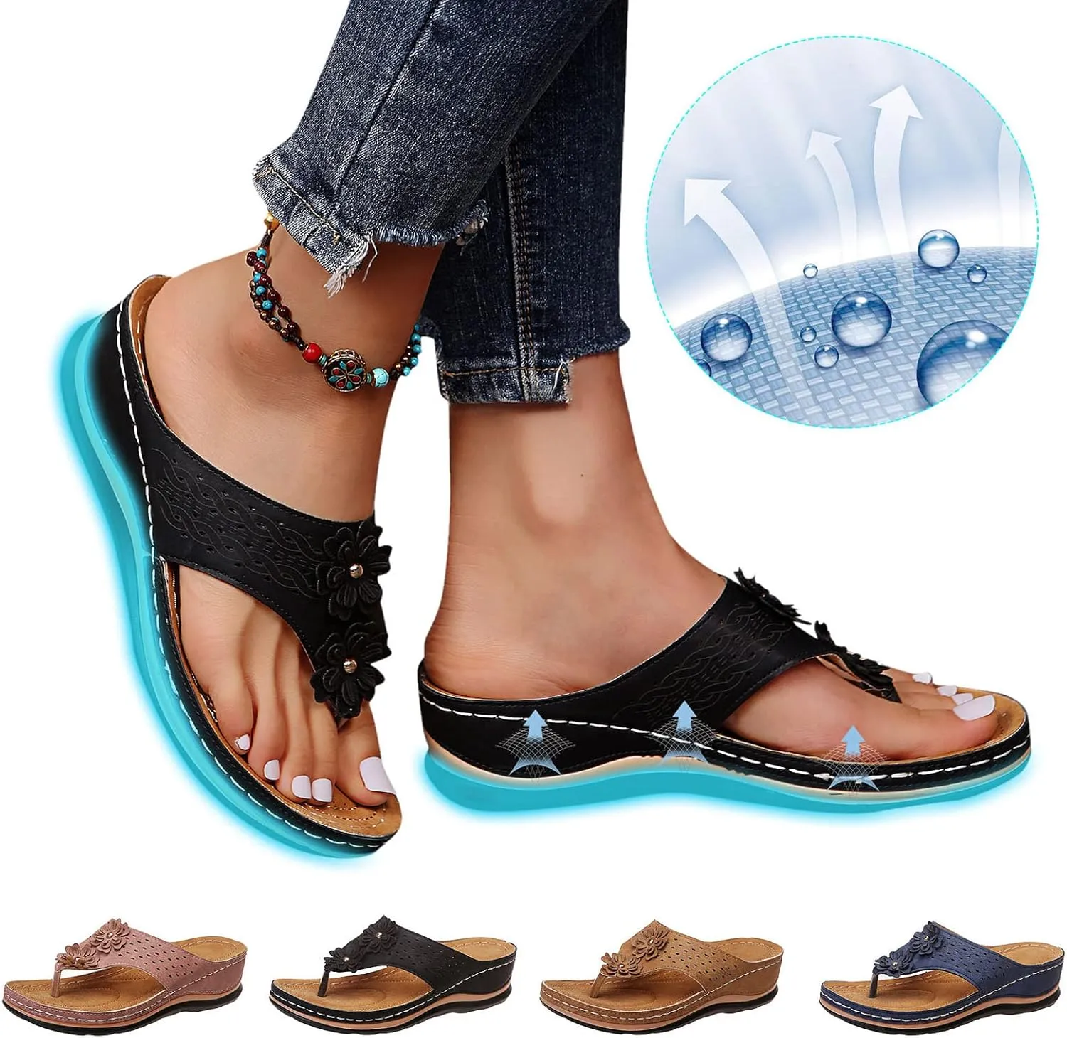 Wedge Sandals for Women Summer Beach Walking Sandals Travel Arch Support Sandals Vintage Breathable Slippers