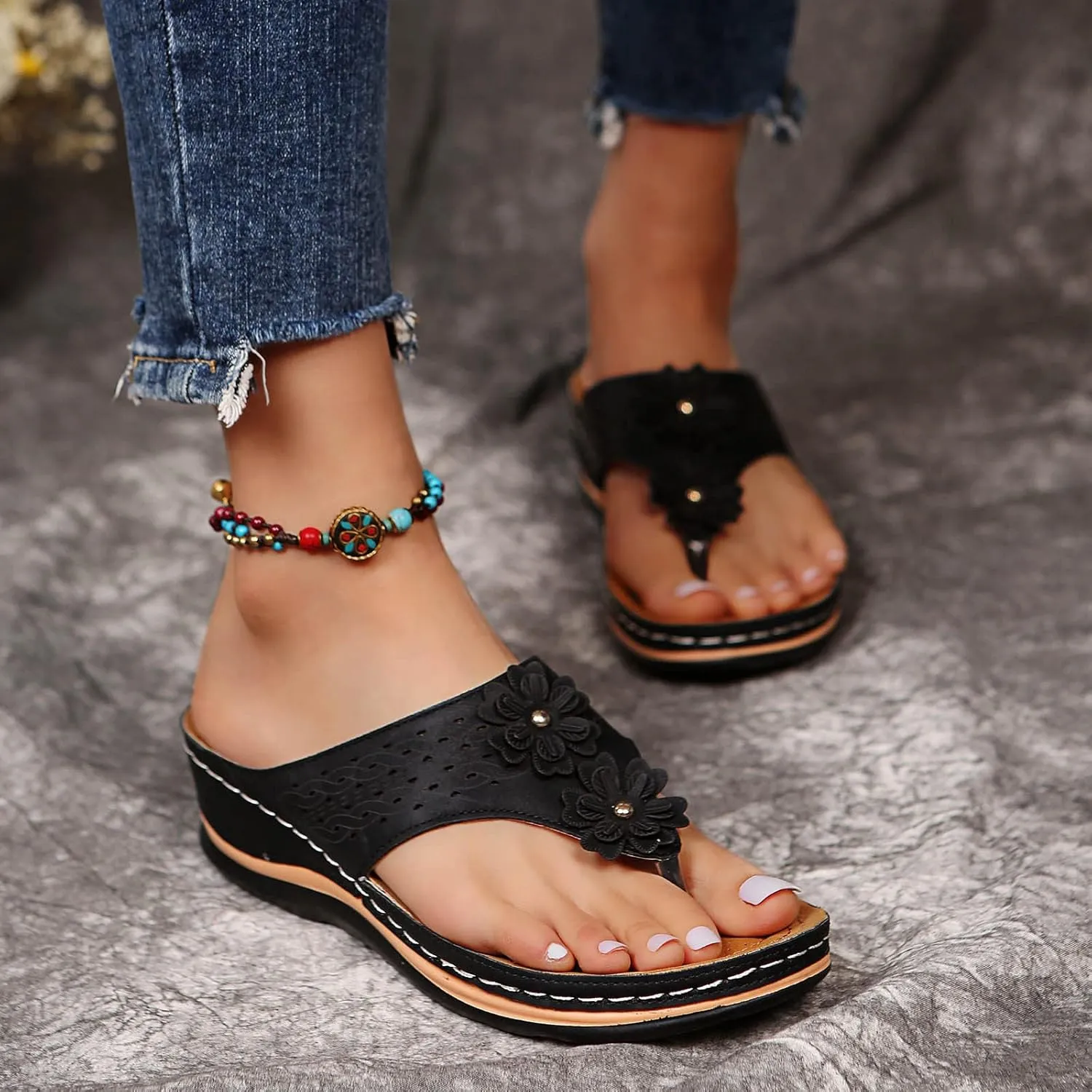 Wedge Sandals for Women Summer Beach Walking Sandals Travel Arch Support Sandals Vintage Breathable Slippers