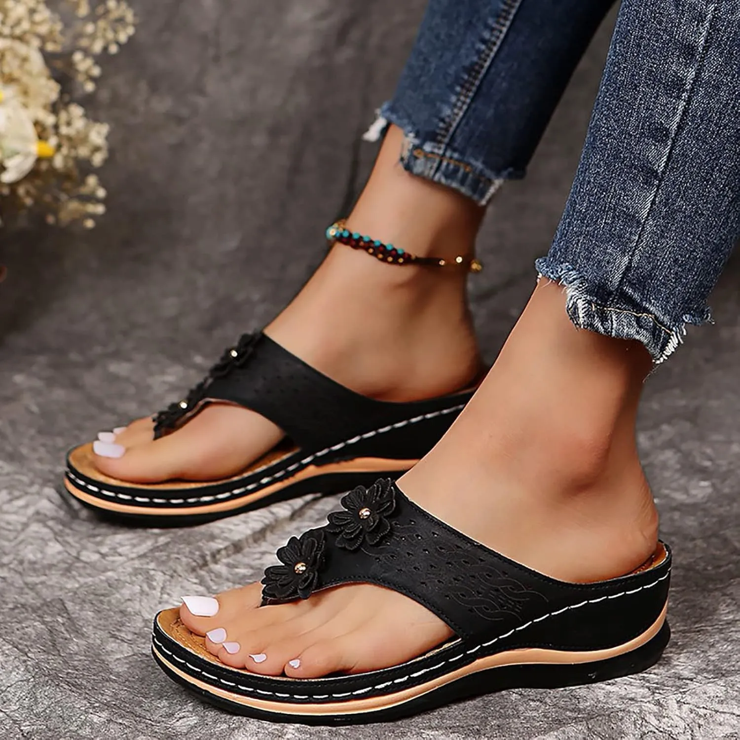 Wedge Sandals for Women Summer Beach Walking Sandals Travel Arch Support Sandals Vintage Breathable Slippers