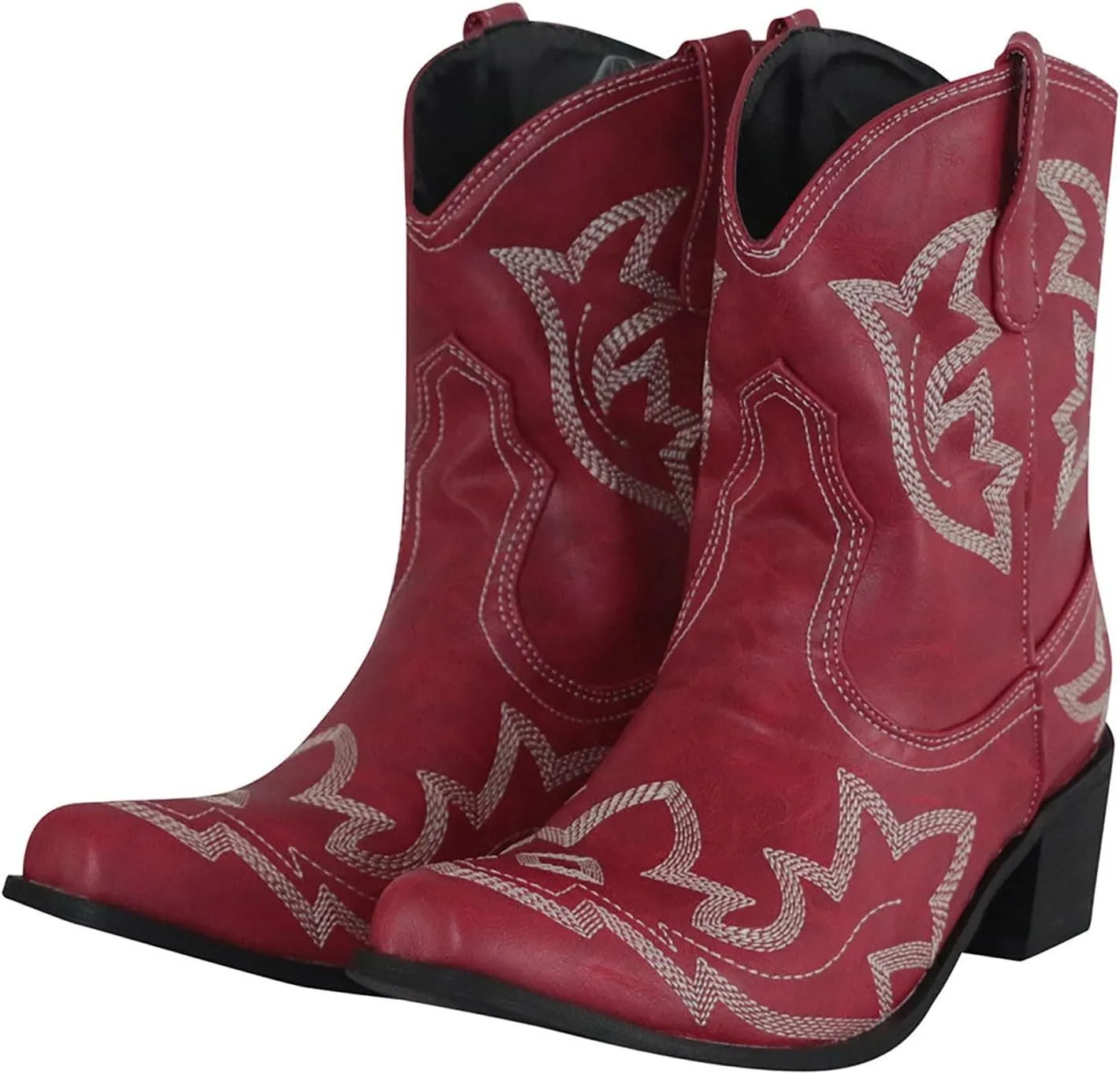 Western Booties Chunky Heel Boots Woman Ankle Boots Mid Calf Cowboy Boots Women Western Pointed Toe Low Block Heel Boot