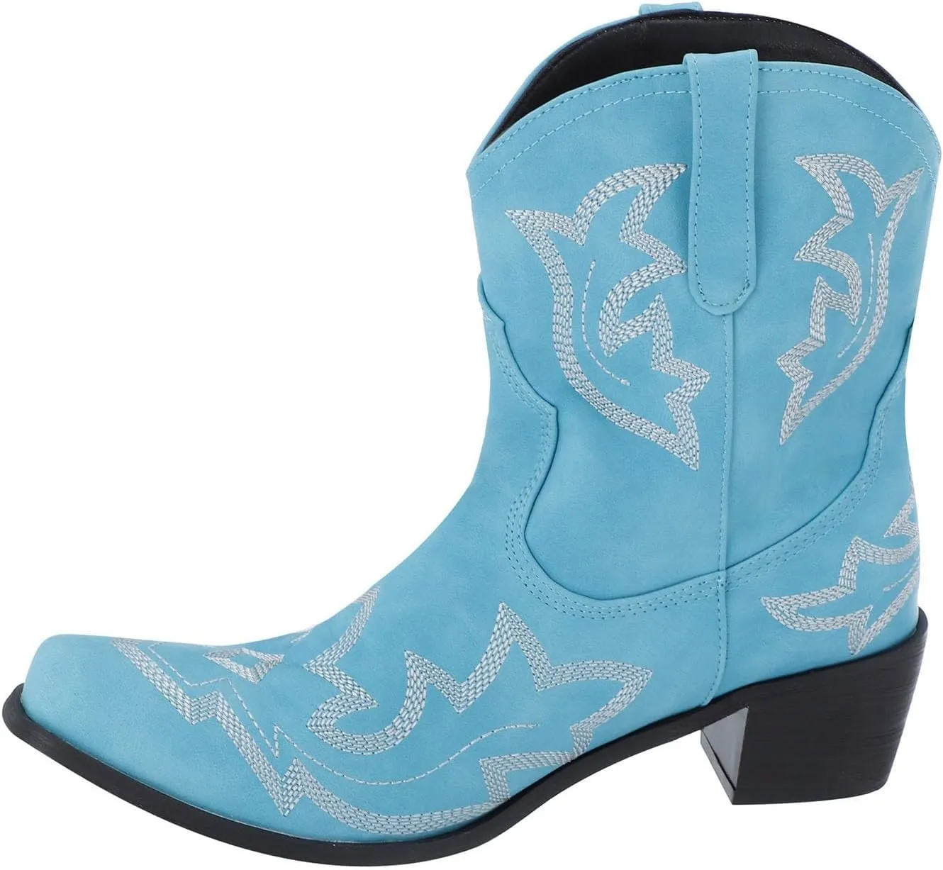 Western Booties Chunky Heel Boots Woman Ankle Boots Mid Calf Cowboy Boots Women Western Pointed Toe Low Block Heel Boot