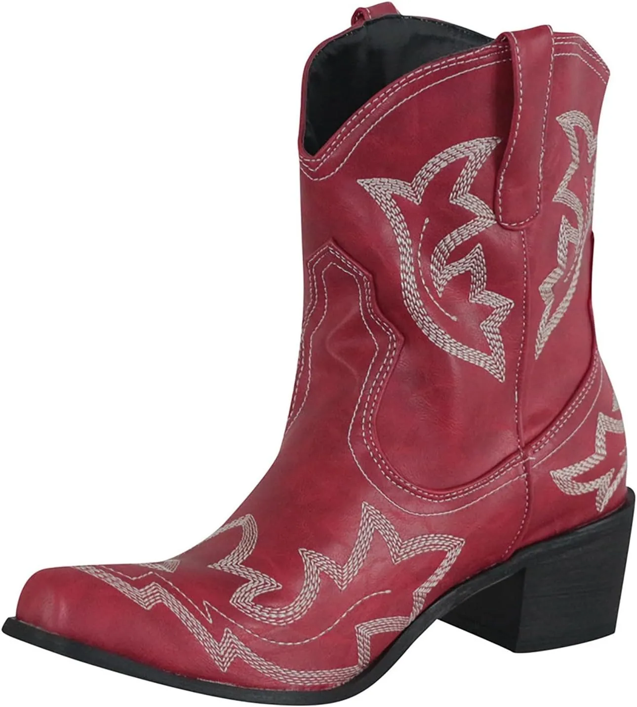 Western Booties Chunky Heel Boots Woman Ankle Boots Mid Calf Cowboy Boots Women Western Pointed Toe Low Block Heel Boot