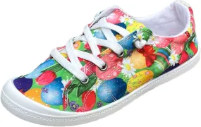 Women Fashion Casual Sneakers Canvas Lace-Up Loafers Lightweight Ladies Shoes Flat Soft Soled Comfortable Shoes Cute Slip on Wide Feet Toe Box Breathable Arch printed lace couples B84-Green
