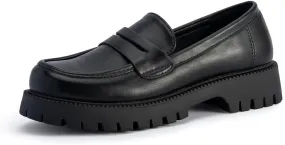 Women Lug Sole Chunky Heel Loafer Slip On Low Heel Closed Toe Trendy Pumps Business Work Office Lady Shoes Black