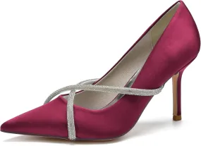 Women's Classic Closed Pointed Toe Stiletto High Heels Pumps Shoes for Party Evening Wedding,Burgundy,9