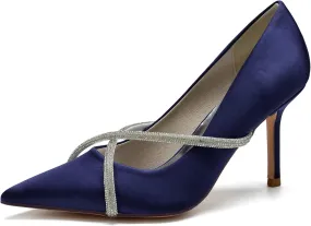 Women's Classic Closed Pointed Toe Stiletto High Heels Pumps Shoes for Party Evening Wedding,Dark Blue,10