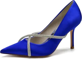 Women's Classic Closed Pointed Toe Stiletto High Heels Pumps Shoes for Party Evening Wedding,Royal Blue,7