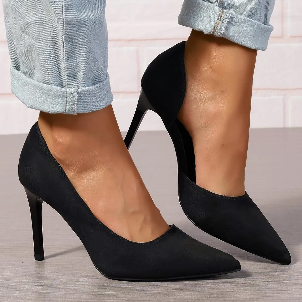 Women's Closed Toe Heels Pumps Suede Kitten Heeled Sandals Sexy Pointed Toe High Heels Wedding Dressy Shoes