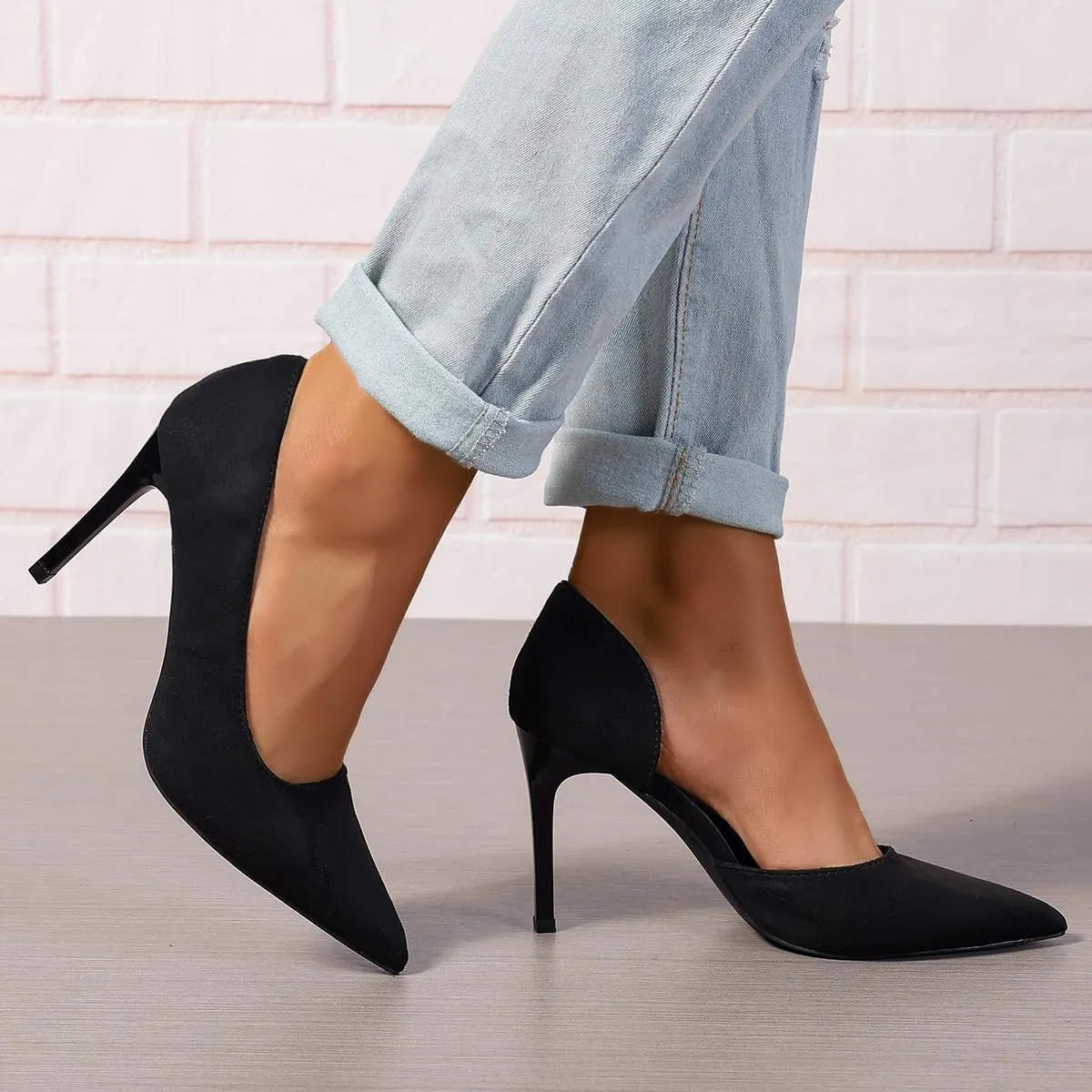 Women's Closed Toe Heels Pumps Suede Kitten Heeled Sandals Sexy Pointed Toe High Heels Wedding Dressy Shoes