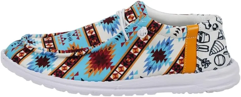 Women's Comfortable Dudes Wendy Aztec Print Lace-up Loafers Orthopedic Ultralight Canvas Boat Casual Shoes with Arch Support