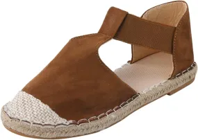 Womens Espadrille Flat Sandal Summer Casual Ankle Strap Low Heel Sandals Closed Toe Flats Walking Beach Shoes
