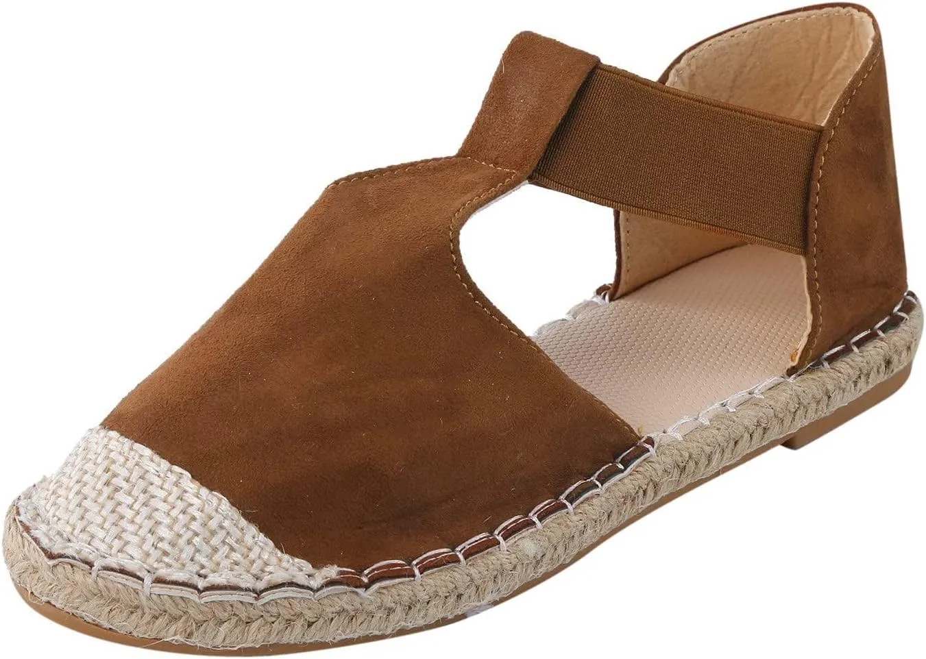 Womens Espadrille Flat Sandal Summer Casual Ankle Strap Low Heel Sandals Closed Toe Flats Walking Beach Shoes
