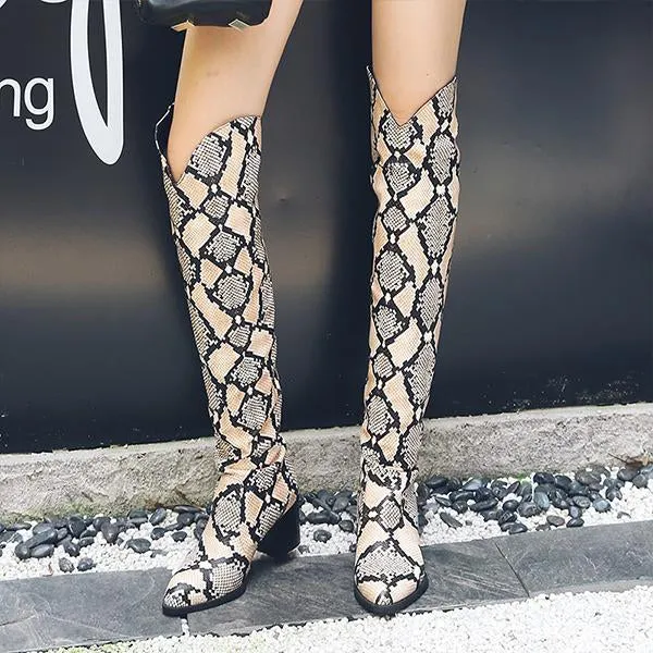 Women's Fashionable Leopard Pointed Over-the-Knee Boots 98701158S