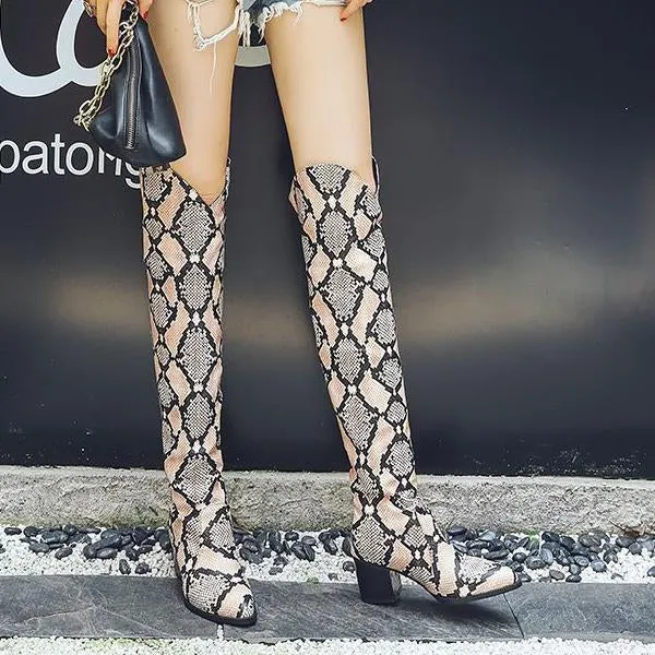 Women's Fashionable Leopard Pointed Over-the-Knee Boots 98701158S
