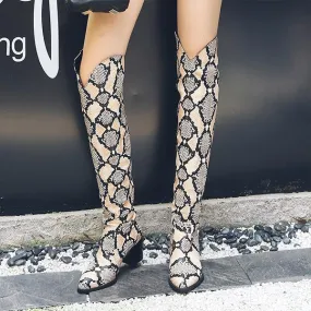 Women's Fashionable Leopard Pointed Over-the-Knee Boots 98701158S