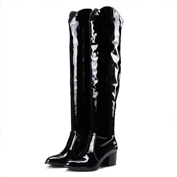 Women's Fashionable Leopard Pointed Over-the-Knee Boots 98701158S