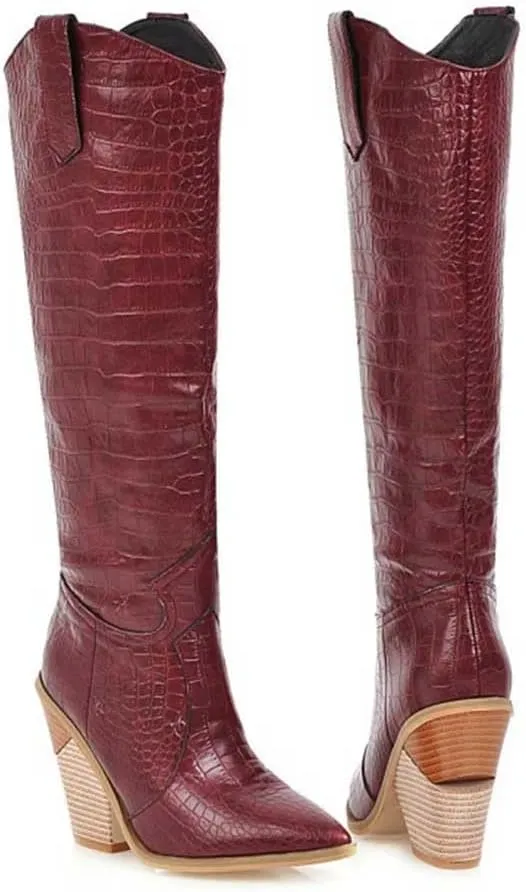 Women's Knee High Boots Chunky High Heels Sexy Pointed Toe High Boots Rain Boots Black White