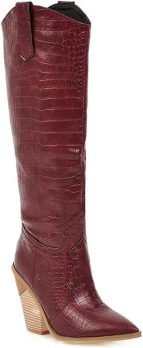 Women's Knee High Boots Chunky High Heels Sexy Pointed Toe High Boots Rain Boots Black White